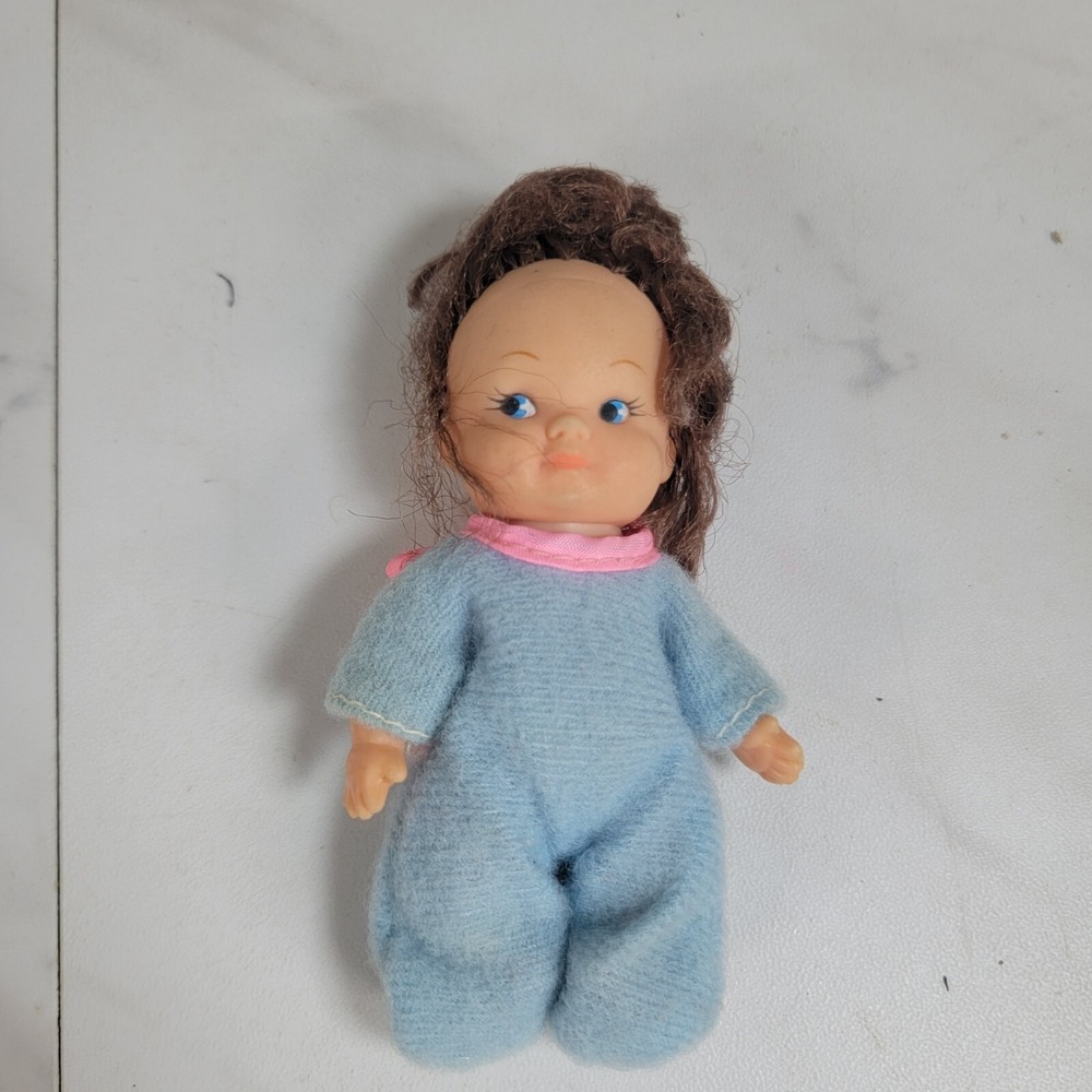 Vintage 1965 Uneeda Wee Doll‎ Orange Dress 3.5" Blue Sleeper